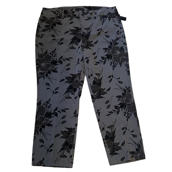 NWT Elle Collection Floral Gray & Black Pants/Slacks Women's Plus Size 16 - Picture 1 of 4